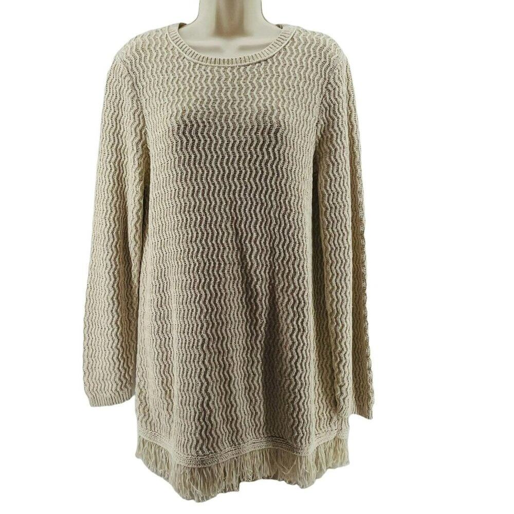 J.Jill Oatmeal Fringe Sweater Tunic Womens Large Causal